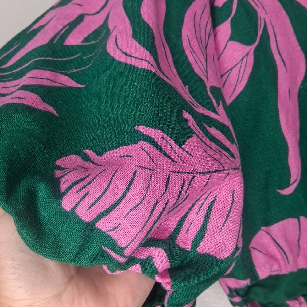 Maison d 'Amelie Paris Cropped Top Green & Pink Leaf Tropical Print M - Picture 12 of 16